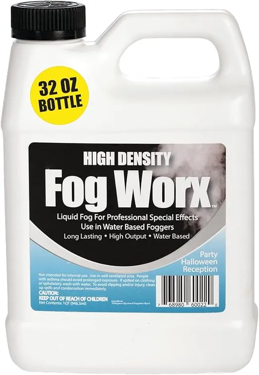 FogWorx Extreme High Density Fog Juice - Quart – 32 Fluid Ounces of Long Lasting, High Output, Odorless Water Based Machine Fluid for 400 to 1500 Watt Machines