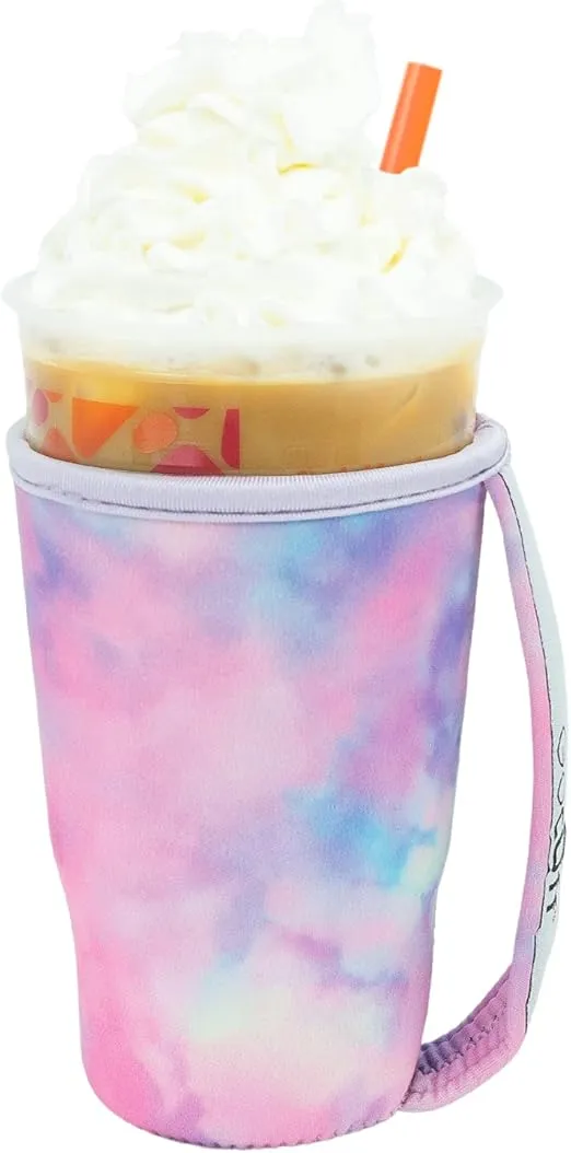 Go Cuff Iced Coffee Sleeves Reusable Neoprene Insulator With Handle for Iced Coffee Cups, Cold Beverage Compatible With many, Yeti, And Other Coffee Cups – Pastel Tie Dye (Large 32oz)