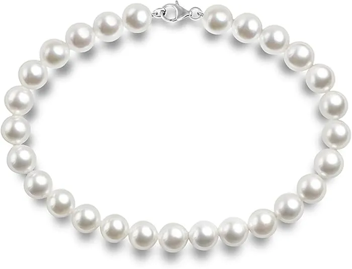 PAVOI Sterling Silver Round White Simulated Shell Pearl Necklace Strand | Pearl Choker Necklace | Jewelry for Women