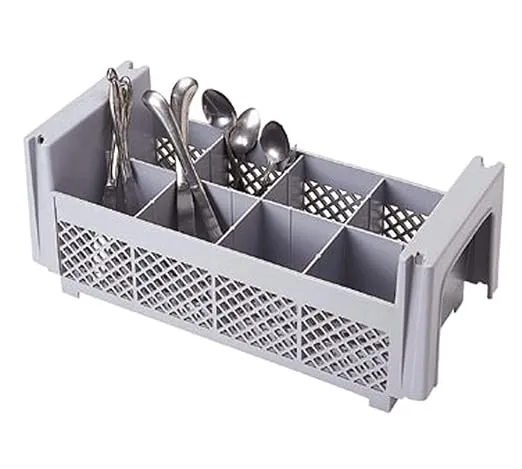 Camrack® Flatware Washing Basket, Half Size, 18" x 7-3/4" x 7-1/4", 4-3/4" max. Height, (8) compartments, no Handles, Soft Gray, 7-1/4-Inch