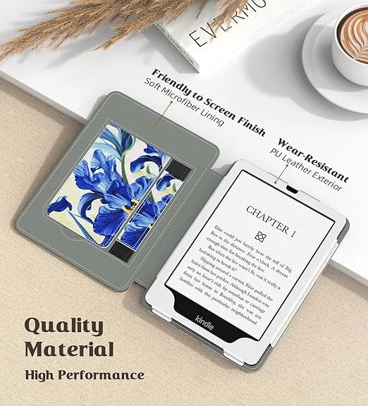 MoKo Case for 7"/6.8" Kindle Paperwhite(12th/11th Generation-2024/2021) and Kindle Colorsoft Signature Edition, Slim PU Shell Cover Case with Auto-Wake/Sleep for Kindle Paperwhite 2024, Blue Iris