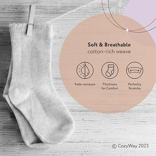 CozyWay Crew Cotton Toddler Socks - 12 Pack Stretch Boys and Girls Socks For All Day Comfort - Newborn, Infant and Baby Socks