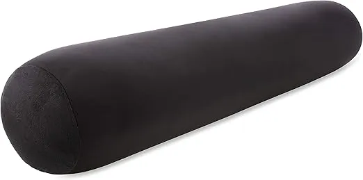 PILLOWY Straight Body Pillow, Full Size Premium Microbead,Side Sleeping/Maternity Pregnant Women, Supportive,Fluffy, Breathable, Cooling, 85/15 Spandex/Nylon Silky Feel Anti-Aging - 48 X 8 - Black