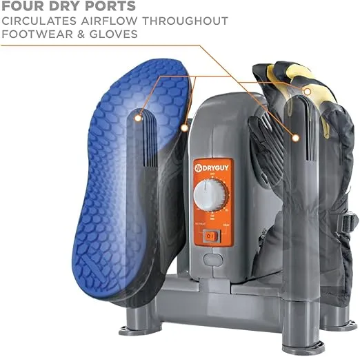 Force Dry DX - Shoe, Boot, Garment & Gear Dryer - Convection Heating with Quiet Forced-Air Central Blower - 4 Drying Ports w/2 Extensions - Dries in 1-3 Hours - Heat/No Heat Switch & 3-Hr Timer