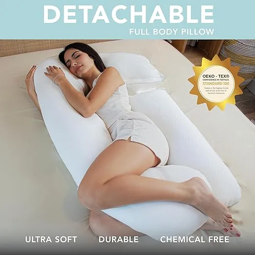 Pharmedoc Pregnancy Pillows, U-Shape Full Body Pillow -Removable Air White Cover - White - Pregnancy Pillows for Sleeping - Body Pillows for Adults, Maternity Pillow and Pregnancy Must Haves