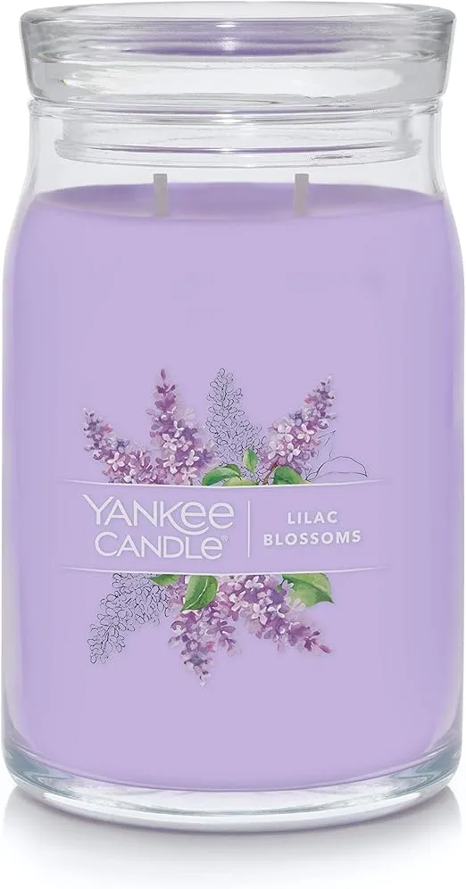 Yankee Candle Lilac Blossoms Scented, Signature 20oz Large Jar 2-Wick Candle, Over 60 Hours of Burn Time