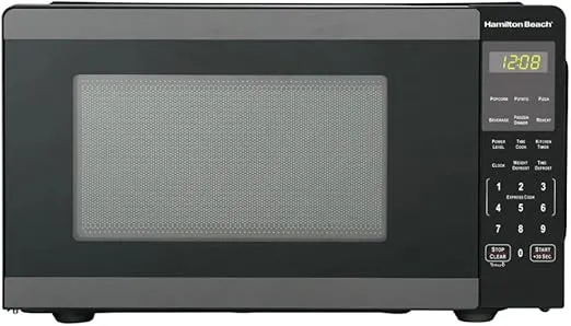 Hamiilton 0.9 Cu ft Countertop Microwave Oven, 900 Watts, Black-Stainless Steel