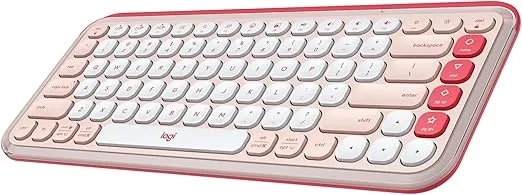 Logitech POP ICON Keys Wireless Bluetooth Keyboard, Comfortable Typing, Programmable Keys, Easy-Switch Between up to 3 Devices, for Laptop, Tablet, PC – Rose and Off-White