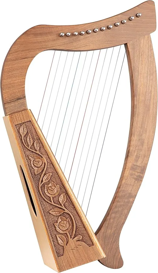 Design Toscano Celtic Knot Walnut Tara Harp Instrument and Display, 20 Inch, Walnut and Birch Wood, Natural