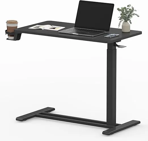 FLEXISPOT Mobile Standing Desk with Wheels Pneumatic Laptop Desk Rolling Computer Cart Movable Height Adjustable Small Sit Stand Desk Computer Workstations Home Use（31.5" W x 17.7" D, Black