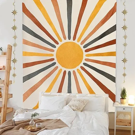 Vintage Sun Tapestry for Bedroom Aesthetic Retro 70s Rainbow Minimalist Geometric Grunge Abstract Art Print Bohemian Wall Tapestry Hanging Bohemian Decor for Dorm Living Room Bedroom(59.1" x 51.2")