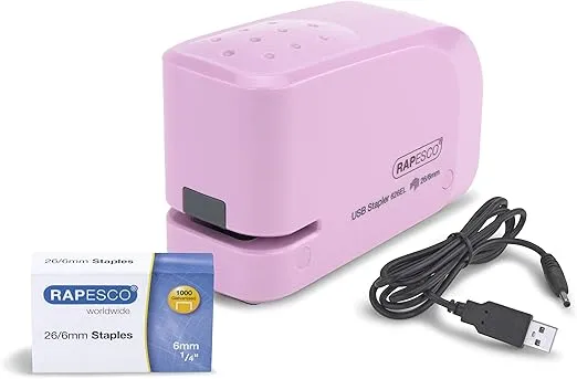 Rapesco 1451 626EL Automatic Electric Stapler USB/Battery, Candy Pink