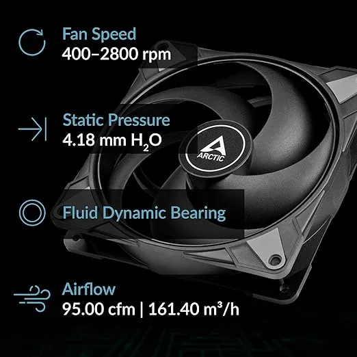 ARCTIC P14 Max - PC Fan, High-Performance 140mm Case Fan, PWM Controlled 400–2800 RPM, Optimised for Static Pressure, 0dB Mode - Black