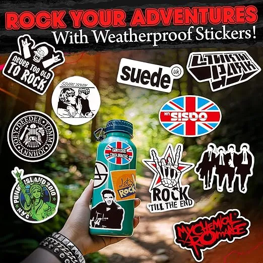 100 Pcs Rock Band Stickers - Rock Stickers Aesthetic Guitar Stickers Music Stickers Grunge Stickers for Guitar Decals Waterproof Vinyl Stickers for Adults - Skateboard Stickers Metal Band Stickers