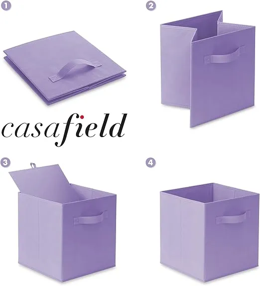 Casafield Set of 6 Collapsible Fabric Cube Storage Bins, Lavender - 11" Foldable Cloth Baskets for Shelves, Cubby Organizers & More