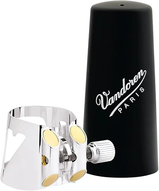 Vandoren LC01P Optimum Ligature and Plastic Cap for Bb Clarinet Silver Plated with 3 Interchangeable Pressure Plates