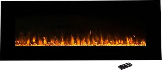 Electric Fireplace - 54 Inch Wall Mounted Fireplace Heater with Remote Control Adjustable LED Flame Color, Timer, and Heat by Northwest (Black)