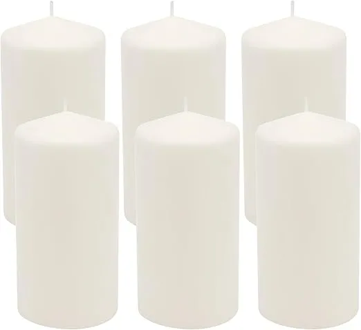 Stonebriar 6 Count Tall 3 x 6 Inch 65 Hour Long Burning Unscented White Wax Pillar Candles