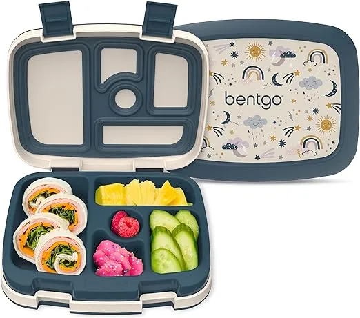 Bentgo Kids Prints Leak-Proof, 5-Compartment Bento-Style Kids Lunch Box - Ideal Portion Sizes for Ages 3-7, Durable, Drop-Proof, Dishwasher Safe, & Made with BPA-Free Materials (Friendly Skies)