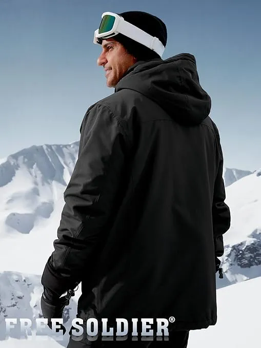 FREE SOLDIER Men's Waterproof Ski Snow Jacket Fleece Lined Warm Winter Rain Jacket with Hood Fully Taped Seams