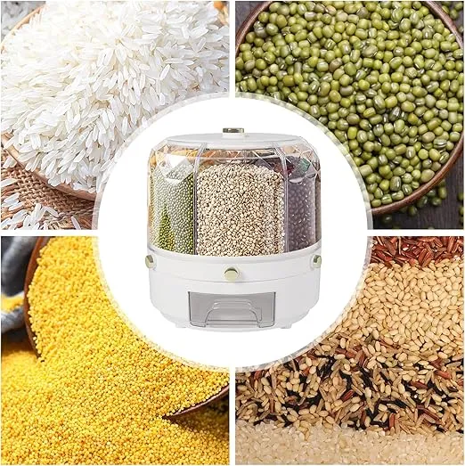 Rotating Grain Dispenser, Round Multigrain Tank Cup 6-Compartment Rice and Bean Dispenser, 13.2lb Cereal Grain Dispenser for Store Rice, Red Beans, Yellow Beans, Black Beans White