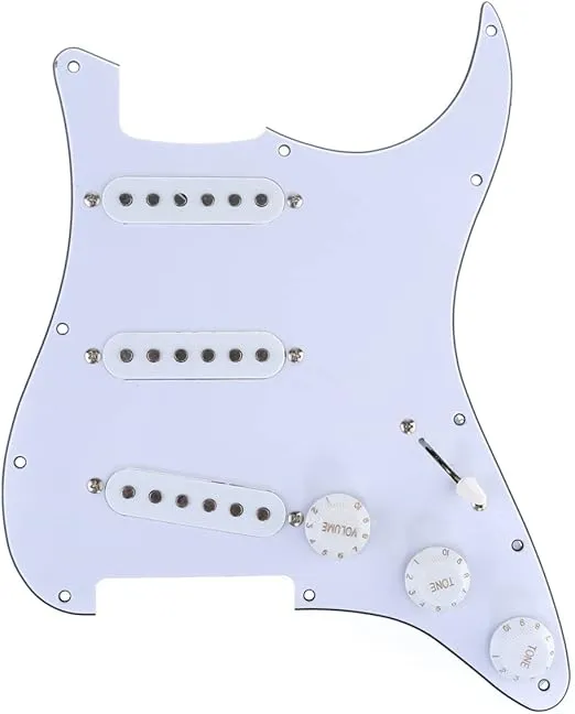 Musiclily 11 Hole SSS Prewired Loaded Pickguard with Single Coil Pickups Set for Strat Style Guitar,3Ply White