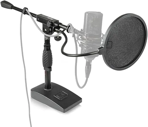 Gator Frameworks Short Weighted Base Microphone Stand with Soft Grip Twist Clutch, Boom arm, and both 3/8" and 5/8" Mounts; Base Dimensions - 4.5" X 8" (GFW-MIC-0821)