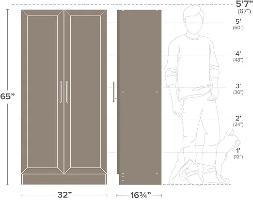 Prepac Elite Storage Accent Cabinet with Panel Doors, White Storage Cabinet, Bathroom Cabinet, Pantry Cabinet with 3 Shelves 16.75" D x 32" W x 65" H