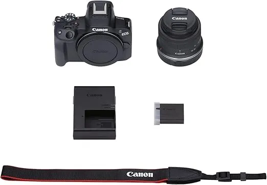 Canon EOS R50 Mirrorless Camera RF-S18-45mm F4.5-6.3 is STM Lens Kit, 24.2 Megapixel CMOS (APS-C) Sensor, 4K Video, Hybrid Camera, Photo and Video, Vlogging, Content Creator, RF Mount, Black