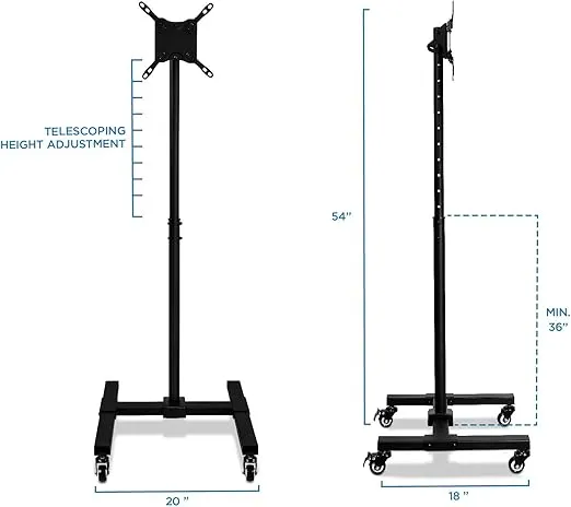 Mount-It! Mobile TV Stand with Locking Wheels | Adjustable Height Rolling Cart for 13" - 42" Flat Panel LCD LED Screens | VESA Compatible up to 200mm | Black