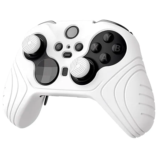 PlayVital Samurai Edition Anti Slip Silicone Case Cover for Xbox Elite Wireless Controller Series 2 Core, Ergonomic Soft Rubber Skin Protector for Xbox Elite Series 2 with Thumb Grip Caps - White