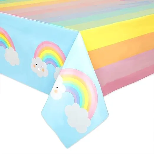 BLUE PANDA 3 Pack Pastel Rainbow Tablecloth for Baby Shower Decorations, Unicorn Birthday Party (54 x 108 in)