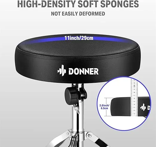 Donner Drum Throne Set, Padded Seat Height Adjustable Drum Stools, 5A Drumsticks Included, Multiple Iterations, Trusted Choice for Drummers