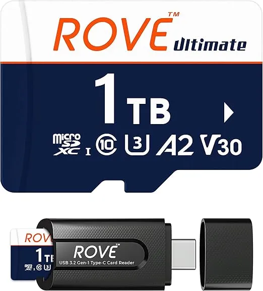 ROVE Ultimate 1TB Micro SD Card microSDXC Memory Card with USB 3.2 Type C Card Reader 160MB/s C10, U3, V30, 4K, A2 for Dash Cam, Android Smart Phones, Tablets, Games