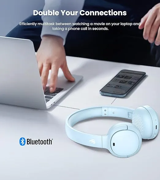 Edifier WH500 Wireless On-Ear Headphones – Bluetooth V5.2 Lightweight and Foldable Headphones with 40-Hours Music Playtime – Personalize EQ -Fast Charging - Blue