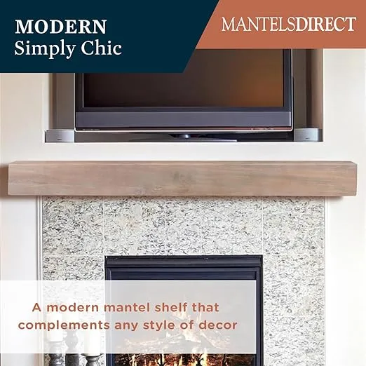 MANTELSDIRECT 60 Inch Floating Fireplace Mantel Wood Shelf in White Wash - Austin from Mantels Direct | Wooden Rustic Wall Shelf Perfect for Décor and Electric Fireplaces