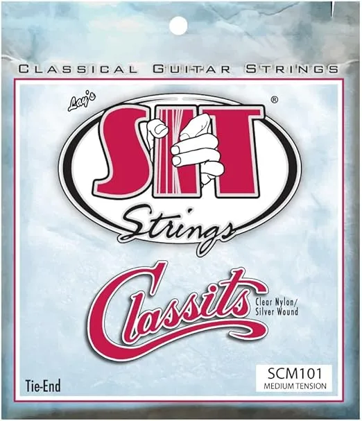 SIT Strings Classits Classical Guitar Strings Tie-End Silver and Clear (S.I.T.), Medium Tension, SCM101