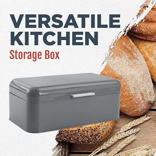 Culinary Couture Extra Large Dark Gray Bread Box for Kitchen Countertop - Holds 2 Bread Loaves! - 16.5" x 9" x 6.5" - Stainless Steel Vintage Bread Boxes for Kitchen Counters