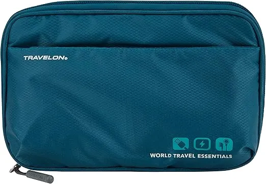 Travelon World Travel Essentials Tech Organizer, Peacock Teal