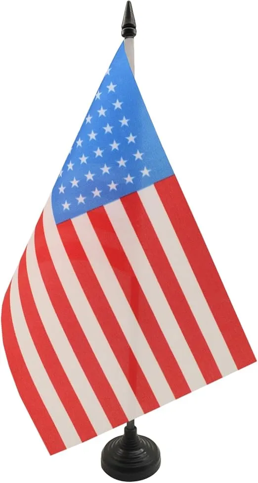 USA 48 stars Table Flag 5'' x 8'' - US - American Desk Flag 21 x 14 cm - Black plastic stick and base - AZ FLAG