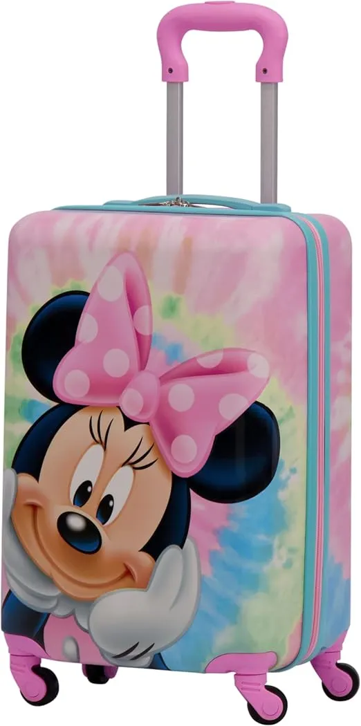 FUL Disney Minnie Mouse Kids Carry On Luggage, Tie Dye Hardshell Rolling Suitcase with Spinner Wheels, Multi