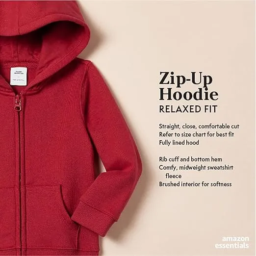 Amazon Essentials Girls and Toddlers' Fleece Zip-Up Hoodie Sweatshirt