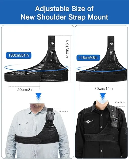 BOBLOV Body Camera Mount, Chest Vest, Durable Shoulder Single Vest for All Body Camera, Velcro Wearing with Adjustable Size, Support Max 130cm/4.3ft and Min 116cm/3.8ft Chest Size