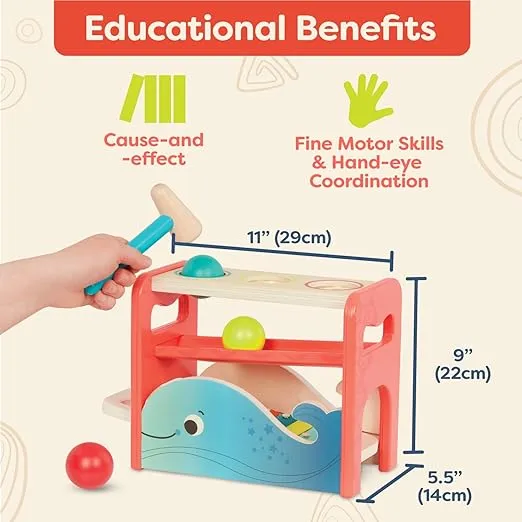 B. toys- Xylo-Pound Whale- Musical Instrument – Wooden Hammer & Balls – Developmental Toy for Toddlers – 1 Year +