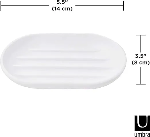 Umbra Touch Dish for Bathroom-Contemporary, Practical Molded Oval Soap Bar Holder for Bath Sink-Nicely Fits Into Amenity Tray-Easy to Clean, Highly Durable, 13 x 9 x 2 cm, White