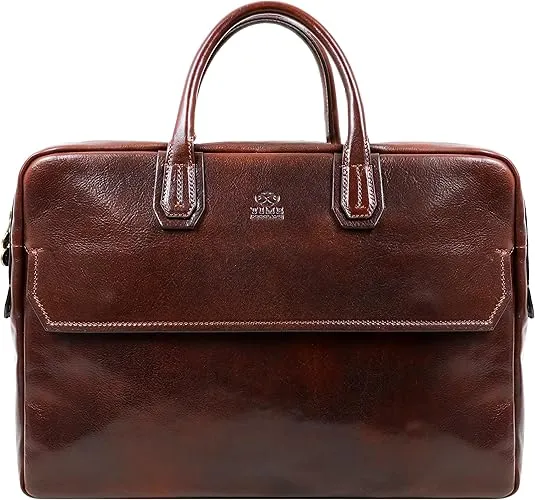 Time Resistance Leather Briefcase - Full Grain Leather Laptop Bag up to 17" for Men and Women