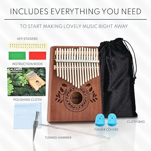 Kalimba 17 Key Thumb Piano, Portable Mahogany Mbira Finger Piano with Instruction, Carrying Bag, Tune Hammer, Holiday Gift for Kids & Adults on Christmas & Thanksgiving (Chocolate Brown)