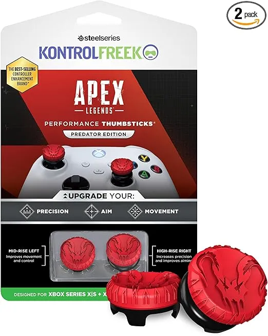 KontrolFreek Apex Legends: Predator Edition Performance Thumbsticks for Xbox One (XB1) and Xbox Series X (XBX) Controller | 1 High-Rise, 1 Mid-Rise, Concave | Red/Black