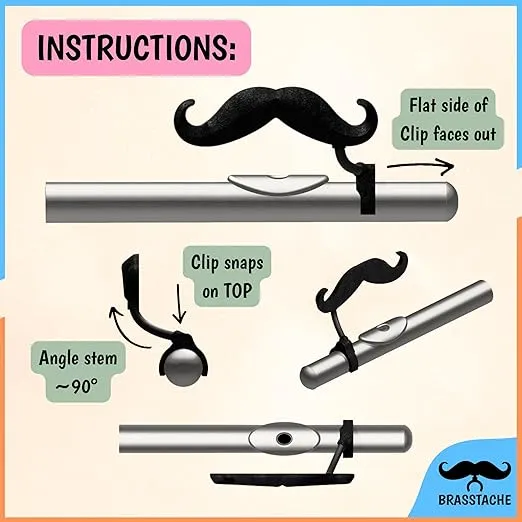 The Original Flute-stache 2.0 - [2-Pack] Clip-on Mustache for Flute, XL and Handlebar Combo Version, by Brasstache