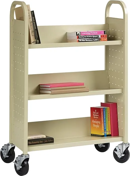 Lorell Single-Sided Book Cart, Putty